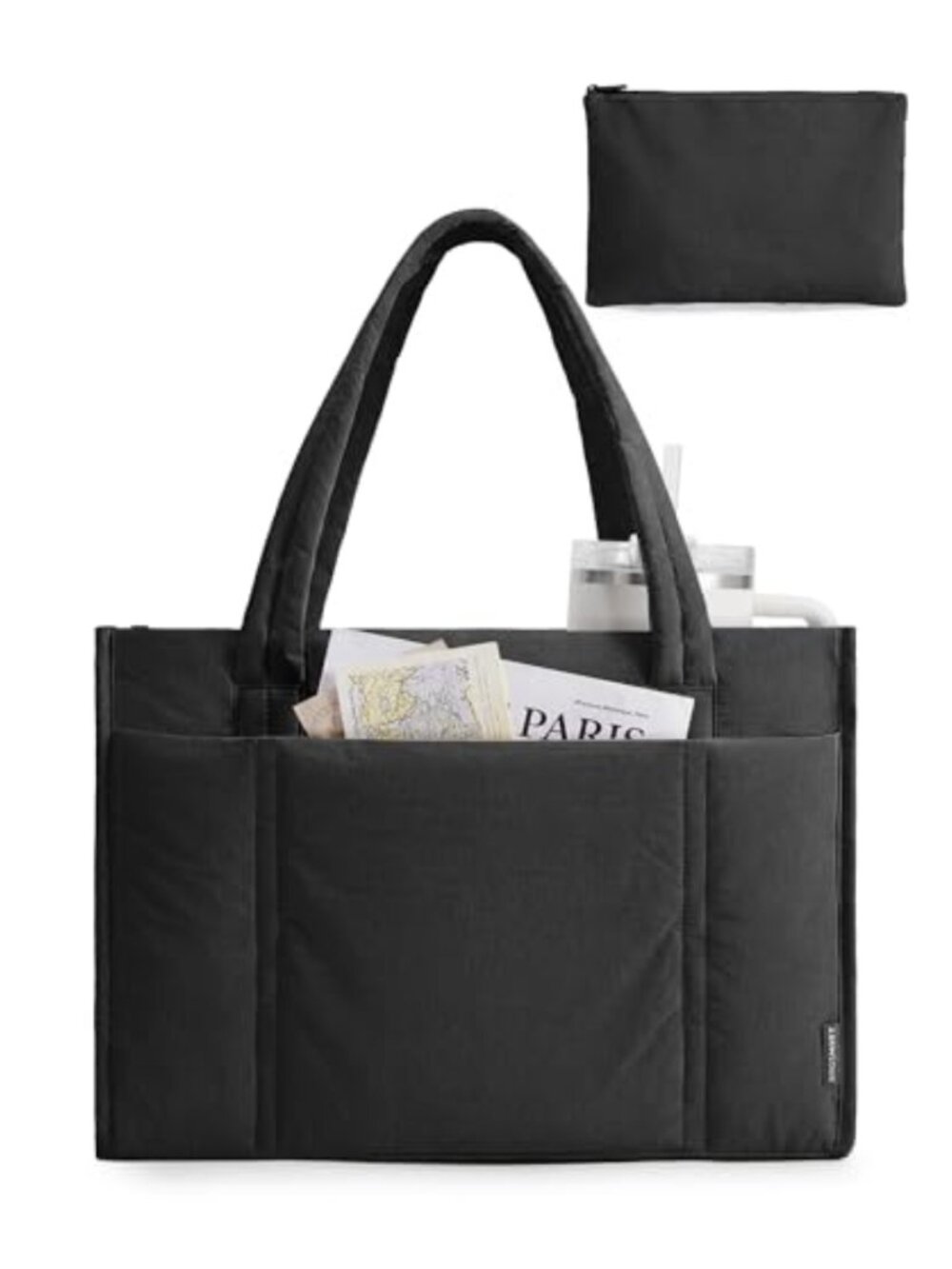 Puffer Tote Bag for Women 21L Quilted Work Teacher Bag with Zipper Laptop